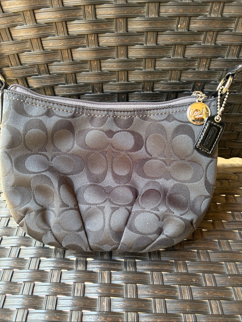 Coach Small Signature Wristlet Pouch in Charcoal Gray